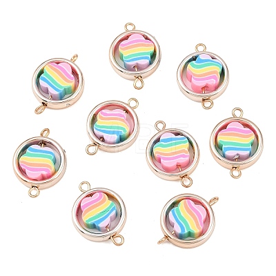 CCB Plastic Frame with Polymer Clay Rainbow Beads Links Connector Charms KK-D103-08C-RG-1