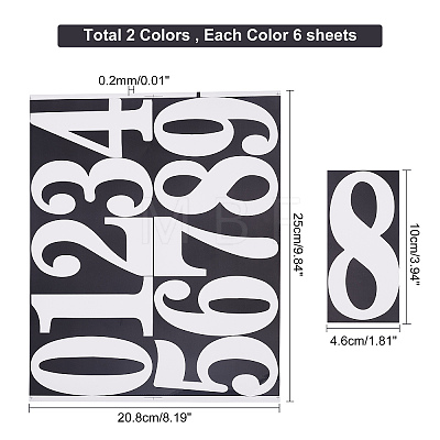  12 Sheets 2 Colors Number 0~9 PVC Waterproof Self-Adhesive Sticker DIY-NB0007-28-1