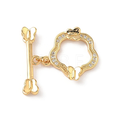 Brass Micro Pave Clear Cubic Zirconia Toggle Clasps KK-D504-07G-1
