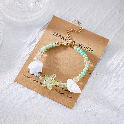 Alloy & Glass & Resin Shell Shape & Starfish Beaded Bracelets for Women WG1412B-03-1