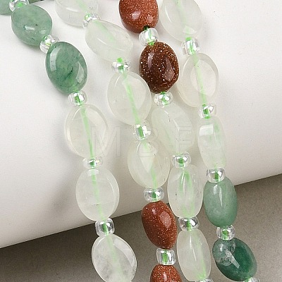 Natural Indian Agate & Yellow Aventurine & Green Aventurine & Quartz Crystal & Synthetic Goldstone Beads Strands G-Z135-A02-1