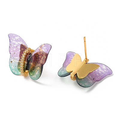 Film Butterfly Stud Earrings with Cubic Zirconia KK-K375-01G-1