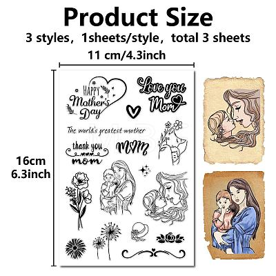 3Pcs 3 Styles Mother's Day Theme Custom PVC Plastic Clear Stamps DIY-WH0619-0016-1