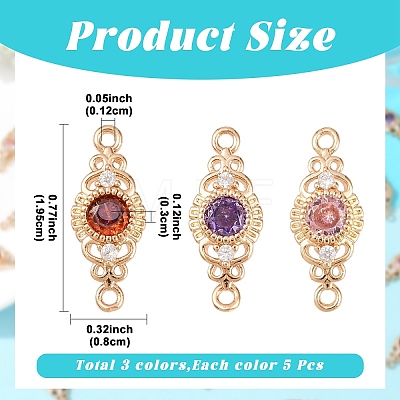 15Pcs 3 Colors Brass Micro Pave Cubic Zirconia Links Connectors KK-YW0004-29-1