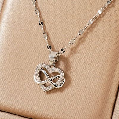 Retro Minimalist High-end Brass Micro Pave Clear Cubic Zirconia Heart with Infinity Pendant Necklaces for Women GG9465-1-1