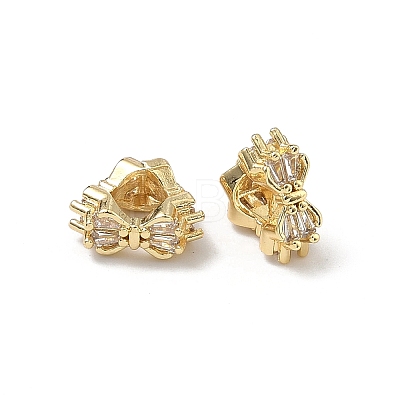 Bowknot Brass Micro Pave Clear Cubic Zirconia Beads KK-D228-04G-1