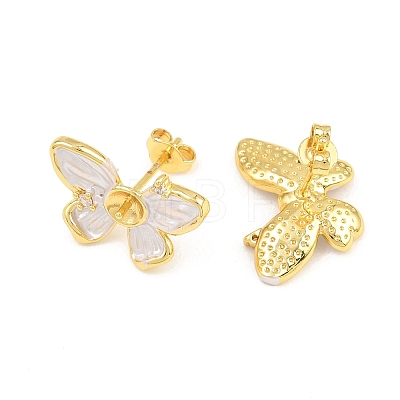 Brass Micro Pave Cubic Zirconia Stud Earring Findings CU-CBAA5EE-03G-A-1