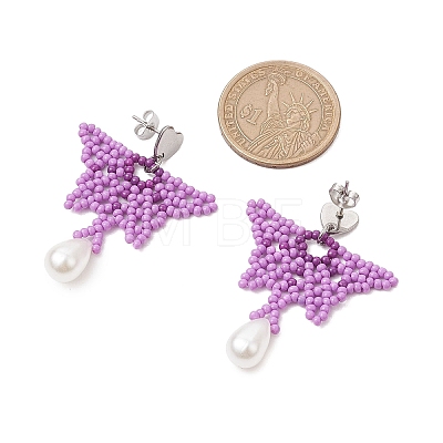 Glass Seed Beads Butterfly Stud Earrings EJEW-MZ00351-02-1