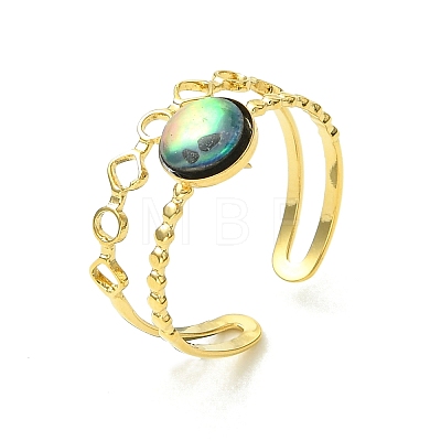 304 Stainless Steel & Natural Abalone Shell/Paua Shell Cuff Open Rings RJEW-JR01107-1