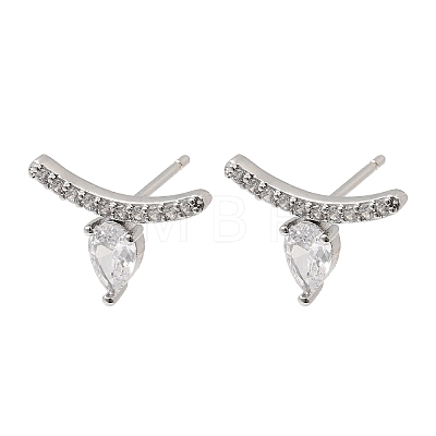 Brass Micro Pave Cubic Zirconia Stud Earrings EJEW-G471-14P-01-1