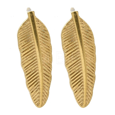 Ion Plating(IP) 304 Stainless Steel Feather Stud Earrings EJEW-C099-11G-1