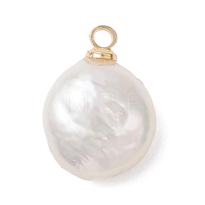 Natural Nucleated Pearl Keshi Pearl Flat Round Charms PALLOY-JF04781-1