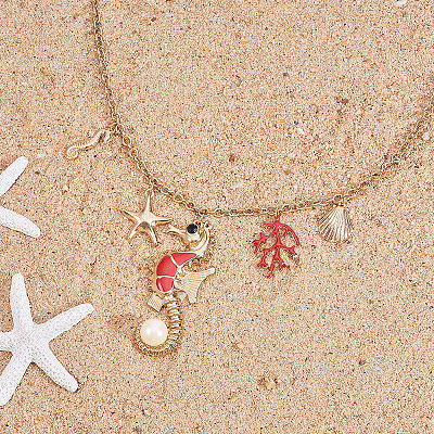   Ocean Theme Alloy Enamel Pendant Necklaces NJEW-PH0005-02G-1