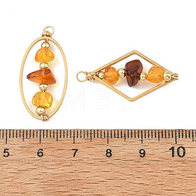 Nuggets Natural Amber 201 Stainless Steel Beaded Pendants PALLOY-JF06066-1