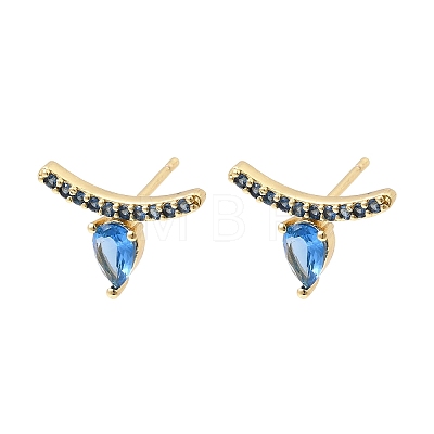 Brass Micro Pave Cubic Zirconia Stud Earrings EJEW-G471-14G-02-1