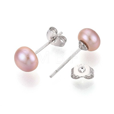 Natural Pearl Half Round Stud Earrings EJEW-Q701-01A-01A-03-1