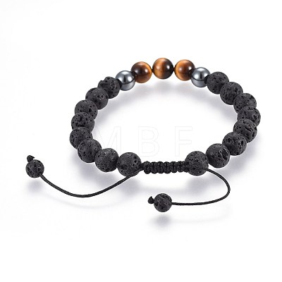 Natural Lava Rock and Non-Magnetic Synthetic Hematite Beads Braided Bead Bracelets BJEW-JB03975-25-1