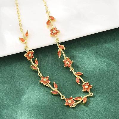 Brass Pave Cubic Zirconia Flower Link Chain Necklaces KK-CBA4547-18G-09-1