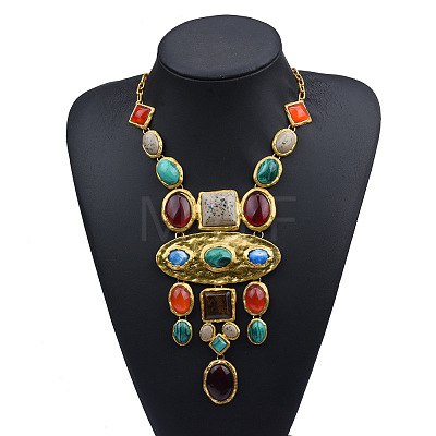 Oval Square Baroque Style Alloy & Colorful Resin Statement Bib Necklaces FS-WG6C445-01-1