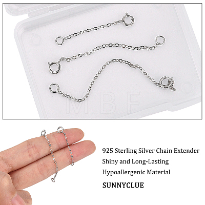 3Pcs 3 Style Rhodium Plated 925 Sterling Silver Chain Extender FIND-SC0001-61P-1