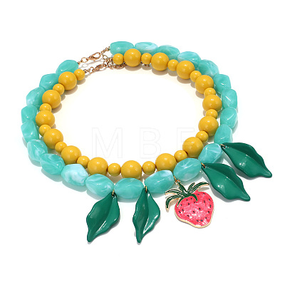Alloy Enamel Resin Strawberry Leaf Pendant Double Layer Necklaces for Women WG96260-01-1