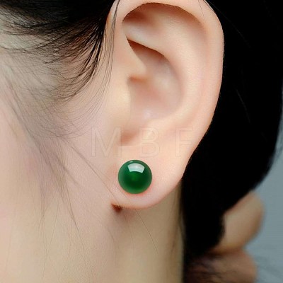 Round Imitation Jade Beads Stud Earrirngs for Girl Women EJEW-BB46205-A-1