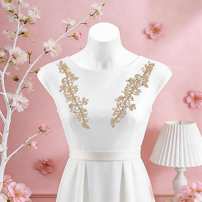 Brass Rhinestone Cloth Patches PATC-WH0031-003G-02-1
