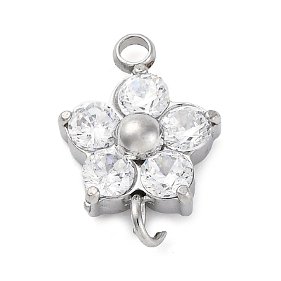 304 Stainless Steel Micro Pave Cubic Zirconia Flower Connector Charms STAS-U042-01P-02-1