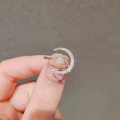 Moon & Sun 925 Sterling Silver Micro Pave Clear Cubic Zirconia Cuff Rings FS-WG70442-02-1