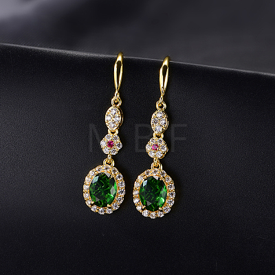 Brass Micro Pave Cubic Zirconia Oval Dangle Earrings for Women RE8265-1-1