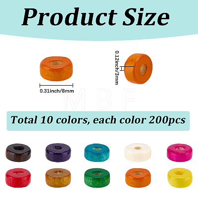 2000Pcs 10 Colors Wooden Beads WOOD-SC0002-38-1