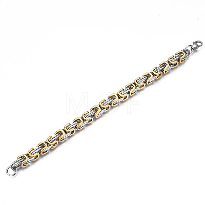 Ion Plating(IP) Two Tone 201 Stainless Steel Byzantine Chain Bracelet for Men Women BJEW-S057-94B-1