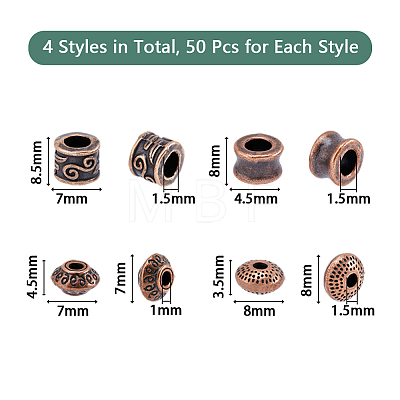 200Pcs 4 Style Tibetan Style Alloy Beads FIND-DC0002-74-1