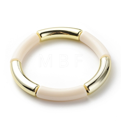 Acrylic Curved Tube Beaded Stretch Bracelet for Women BJEW-JB08439-05-1