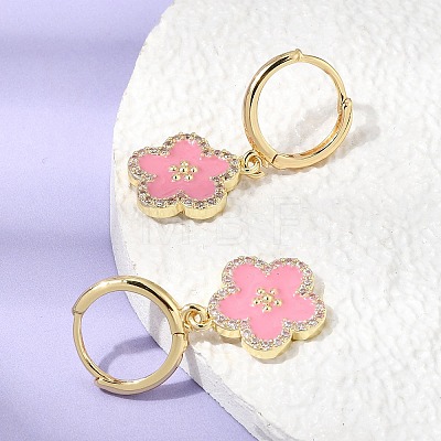 Brass Micro Pave Clear Cubic Zirconia Enamel Hoop Dangle Earrings EJEW-G471-07G-1