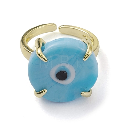 Lampwork Evil Eye Open Cuff Ring RJEW-M147-01LG-02-1