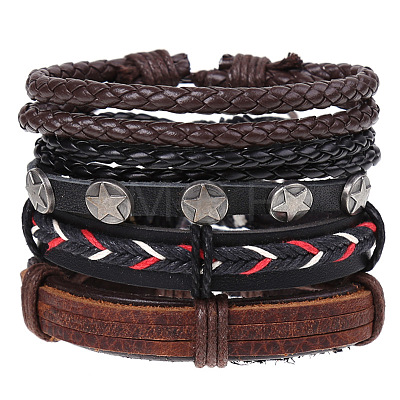 4Pcs Retro Cattlehide Leather Cord Multi-strand Bracelets for Men WGE7990-14-1