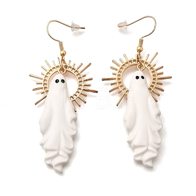 Halloween Ghost Alloy Dangle Earrings X-EJEW-K316-02G-1