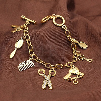 Vintage Alloy Hairdresser Tool Multi Charm Bracelets WGD715F-01-1