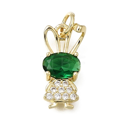 Brass Micro Pave Green Cubic Zirconia Charms CU-L001-18G-12-1