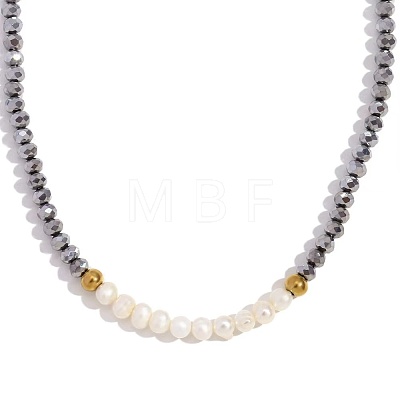 Fashion Natural Freshwater Pearl & Faceted Rondelle Glass Beaded Necklaces for Women AX4759-6-1