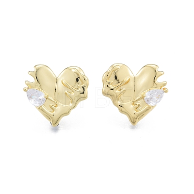 Clear Cubic Zirconia Heart Stud Earrings EJEW-P205-07G-1