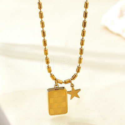 304 Stainless Steel Tartan Dog Tag Pendant Necklaces with Star for Women WG5400A-01-1