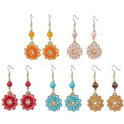 Flower Glass Seed Beads Dangle Earrings EJEW-MZ00697-1