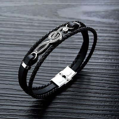 Leather Braided Cords Triple Layer Multi-strand Bracelet PW-WG63277-01-1