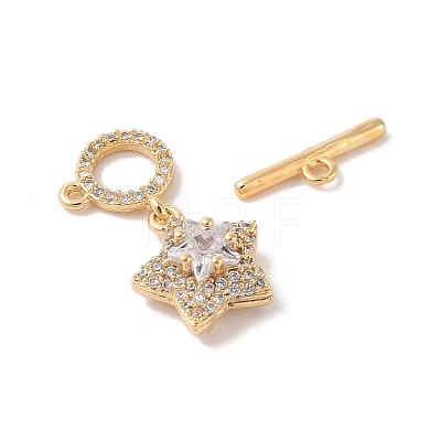 Golden Brass Micro Pave Clear Cubic Zirconia Toggle Clasps KK-B100-040G-01-1