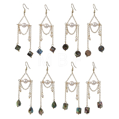 Paua Shell & Shell Pearl Dangle Earrings EJEW-JE07413-1