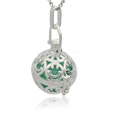Silver Color Plated Brass Hollow Round Cage Pendants KK-J216-16S-1