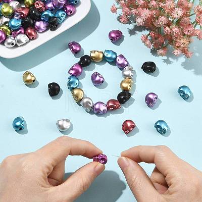 150Pcs Matte Spray Painted Skull Acrylic Beads ACRP-FS0001-01-1
