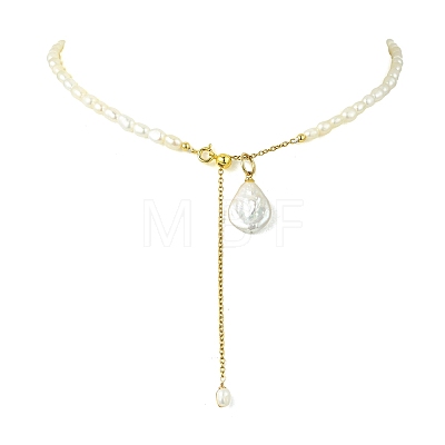 Adjustable Baroque Natural Keshi Pearl Pendant Natural Pearl Rice Beaded Lariat Necklaces for Women NJEW-JN06343-01-1